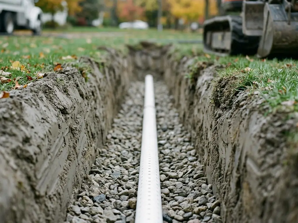 Leach field trench under construction near Syracuse, NY