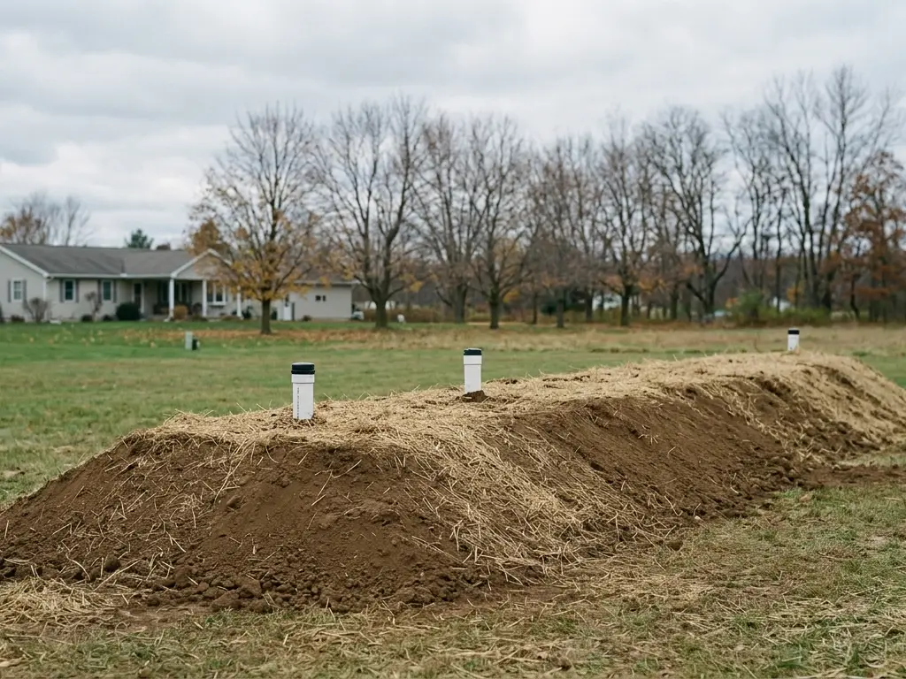 Raised septic system on a lot in Onondaga County near Syracuse, NY