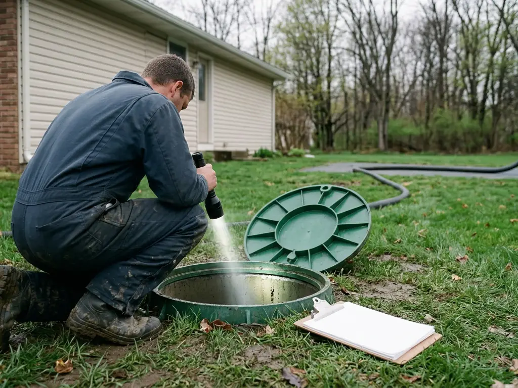 Septic inspection at an open riser at a home near Syracuse, NY
